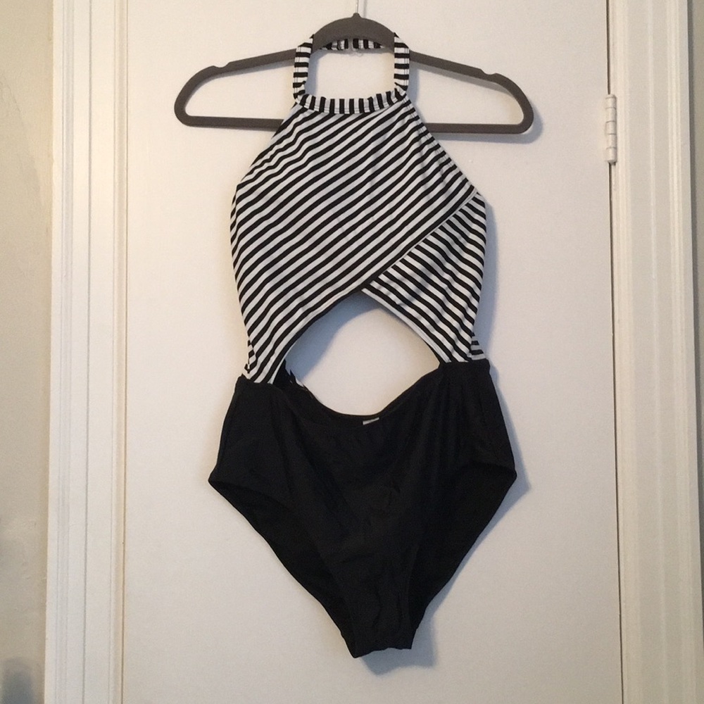 One piece black and white swimsuit